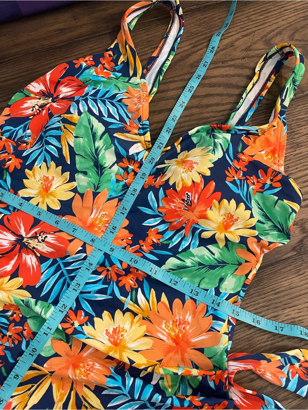Plus Size Tropical Floral Tankini Swimsuit in Navy & Orange - Picture 11 of 12